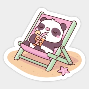 Cute Panda Chilling On Beach Chair With Orange Juice Sticker